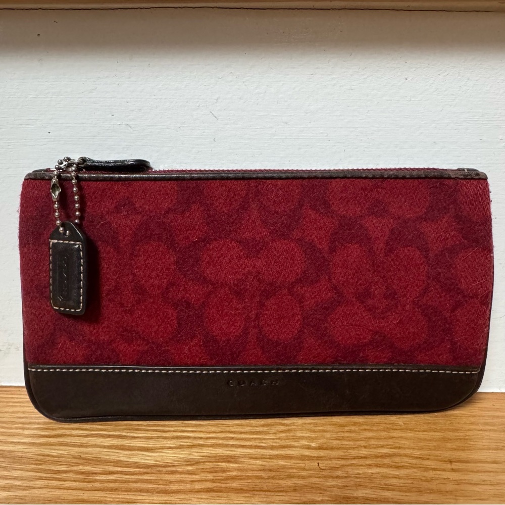 Vintage Coach Red Wool and Leather Skinny Case Rare